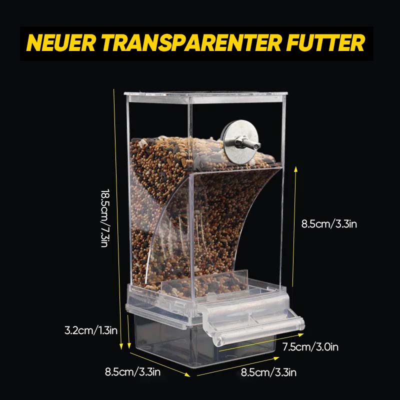 Automatischer auslaufsicherer transparenter Vogelfutterspender