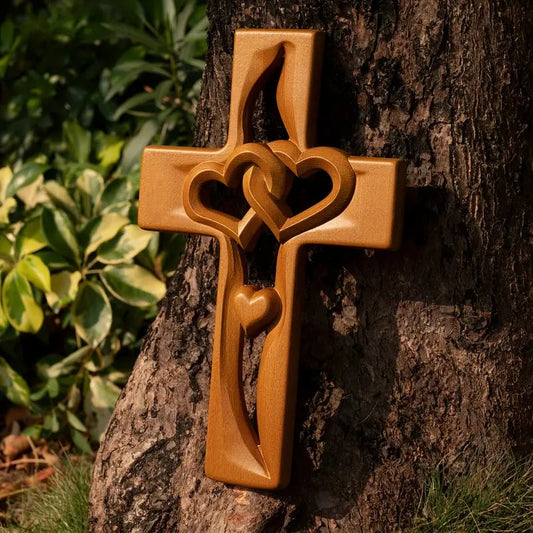 Intertwined Heart Wooden Cross